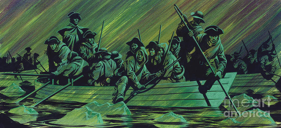 George Washingtons army crossing the Delaware river Painting by Ron Embleton