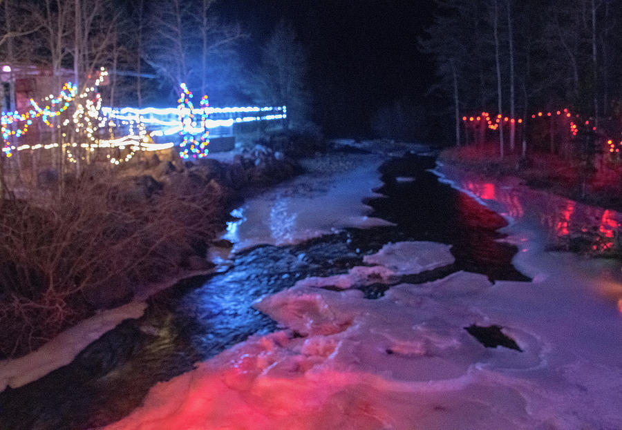 Colorado Christmas Lights On Clear Creek Photograph by JG