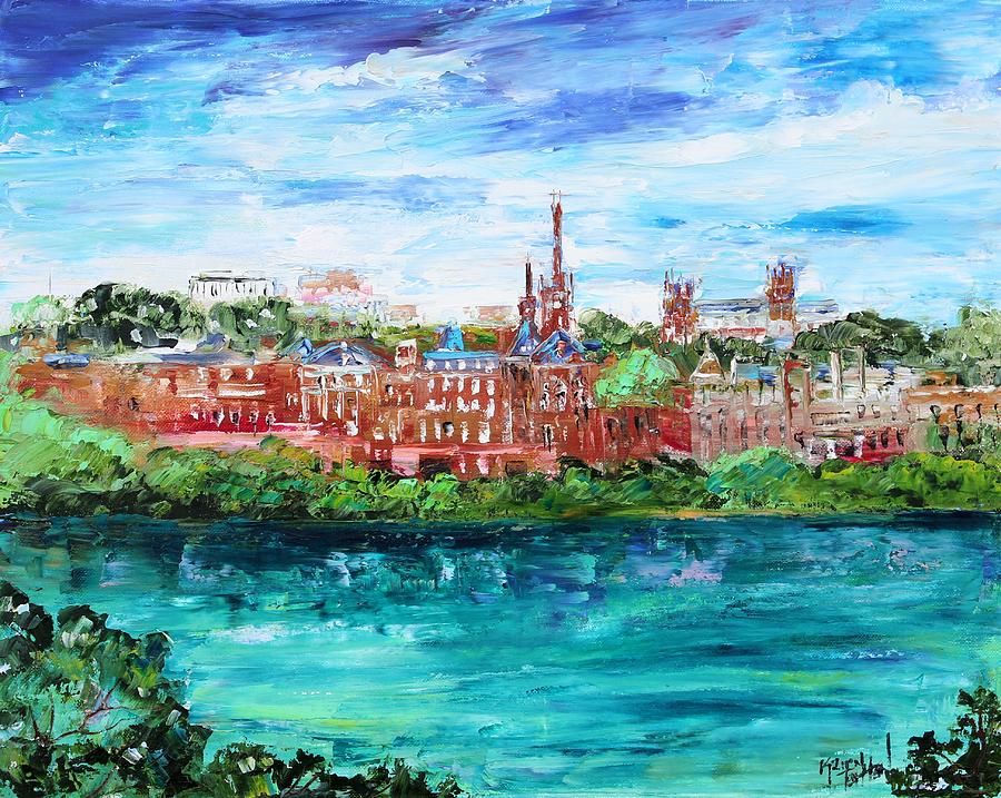 Georgetown DC Potomac River View Painting by Karen Tarlton
