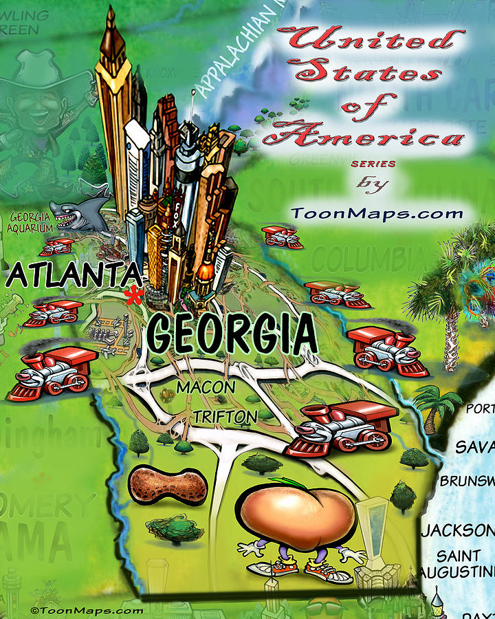 Georgia Cartoon Map Digital Art by Kevin Middleton