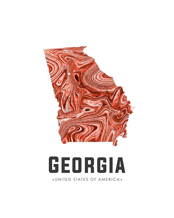 Georgia Map Art Abstract in Brown Mixed Media by Studio Grafiikka