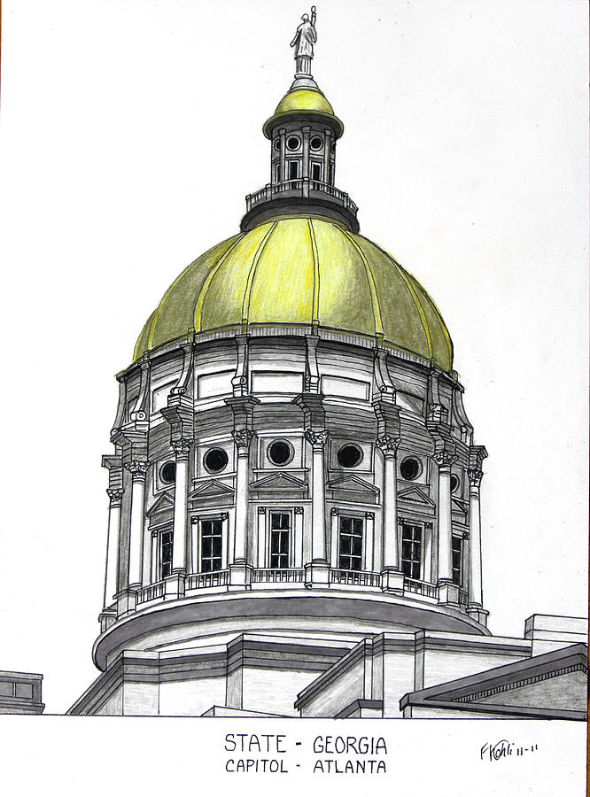 Georgia State Capitol Drawing by Frederic Kohli