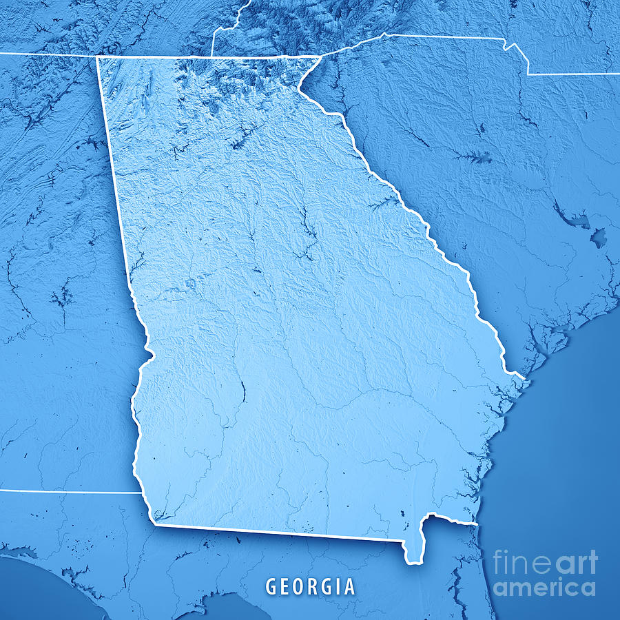 Georgia State USA 3D Render Topographic Map Blue Border Digital Art by ...