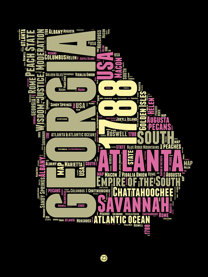 Atlanta Digital Art - Georgia Word Cloud Map 1 by Naxart Studio