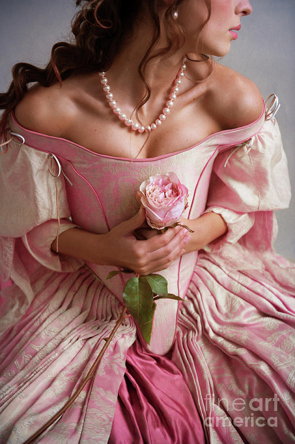 Georgian Period Woman Holding A Pink Rose Photograph by Lee Avison