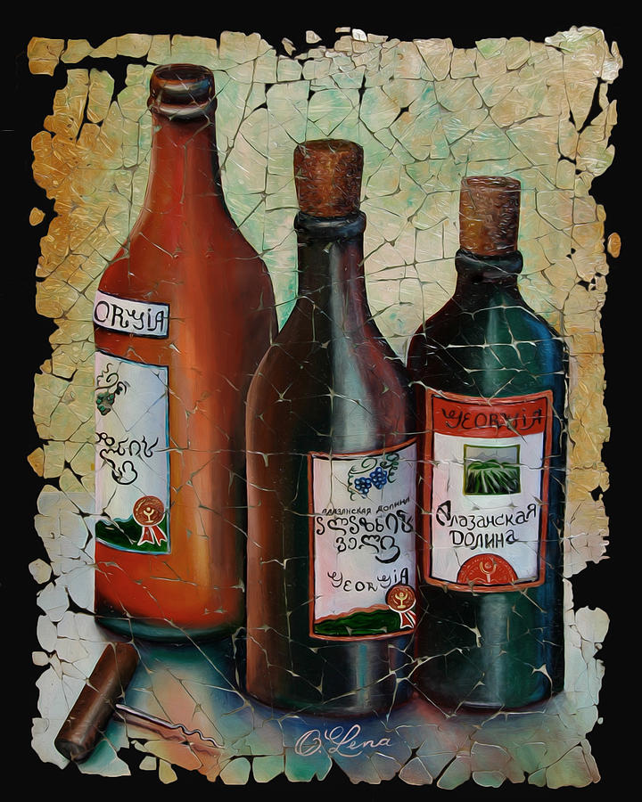 Georgian wine fresco Painting by Lena Owens - OLena Art Vibrant Palette Knife and Graphic Design