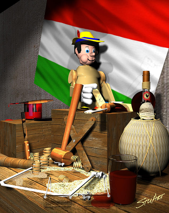 Wine Digital Art - Geppettos Workbench-The Creation of Pinocchio by Stuart Stone