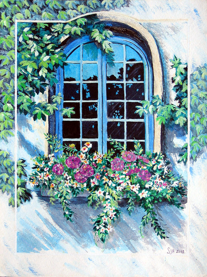 Geranium Window Painting by Sarah Hornsby