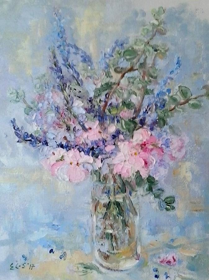 Geraniums and Lavender Painting by Elinor Fletcher