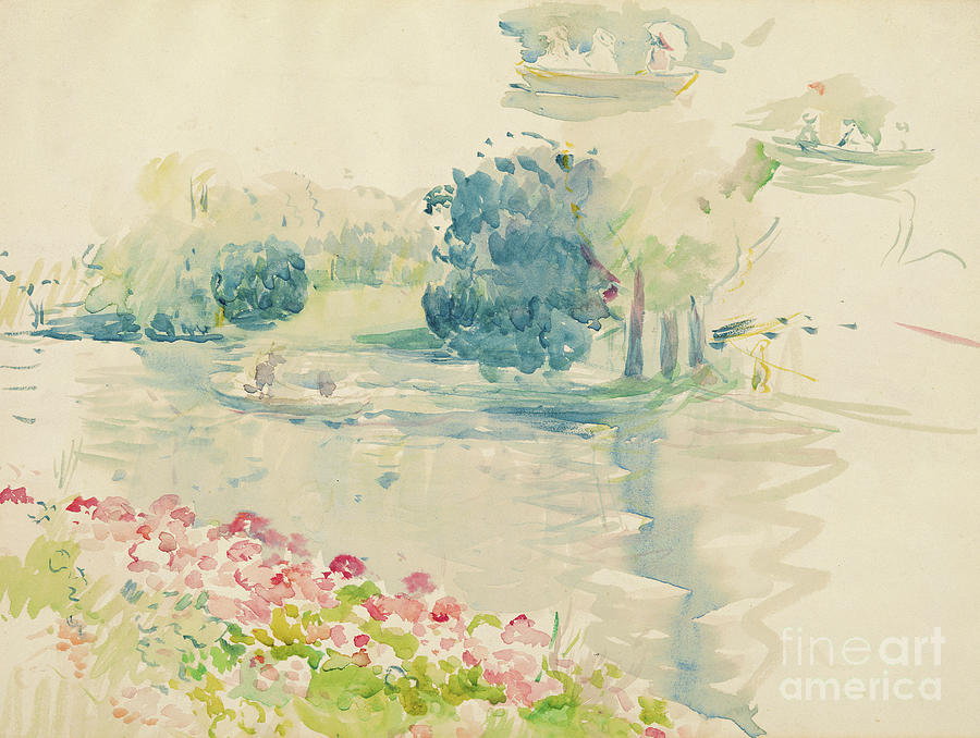 Flower Painting - Geraniums by the lake by Berthe Morisot