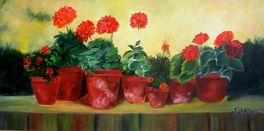 Geraniums in a Row-- SOLD Painting by Susan Dehlinger