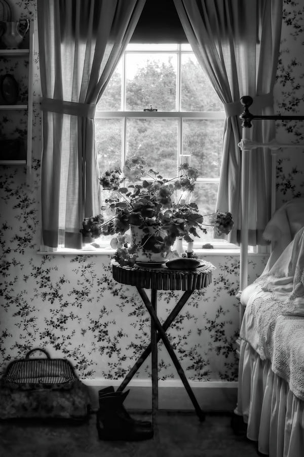 Geraniums in the Bedroom - Black and White Photograph by Nikolyn McDonald