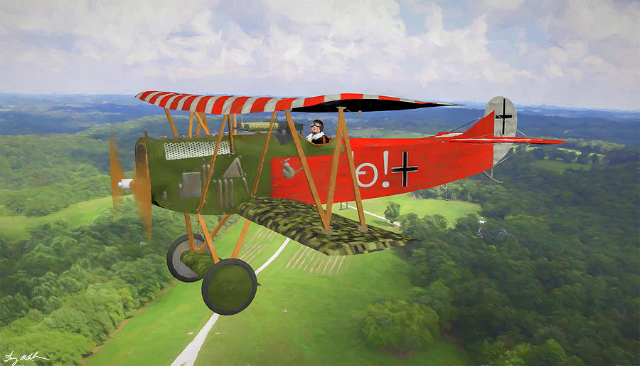 German Fokker D.vii In Flight  Over France - Oil Digital Art