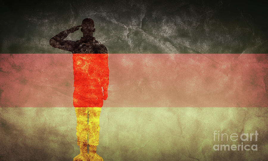 German grunge flag with soldier silhouette. Photograph by Michal Bednarek