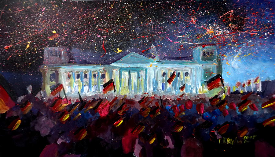 Berlin Painting - German Reunification Party in Berlin with Firework by M Bleichner