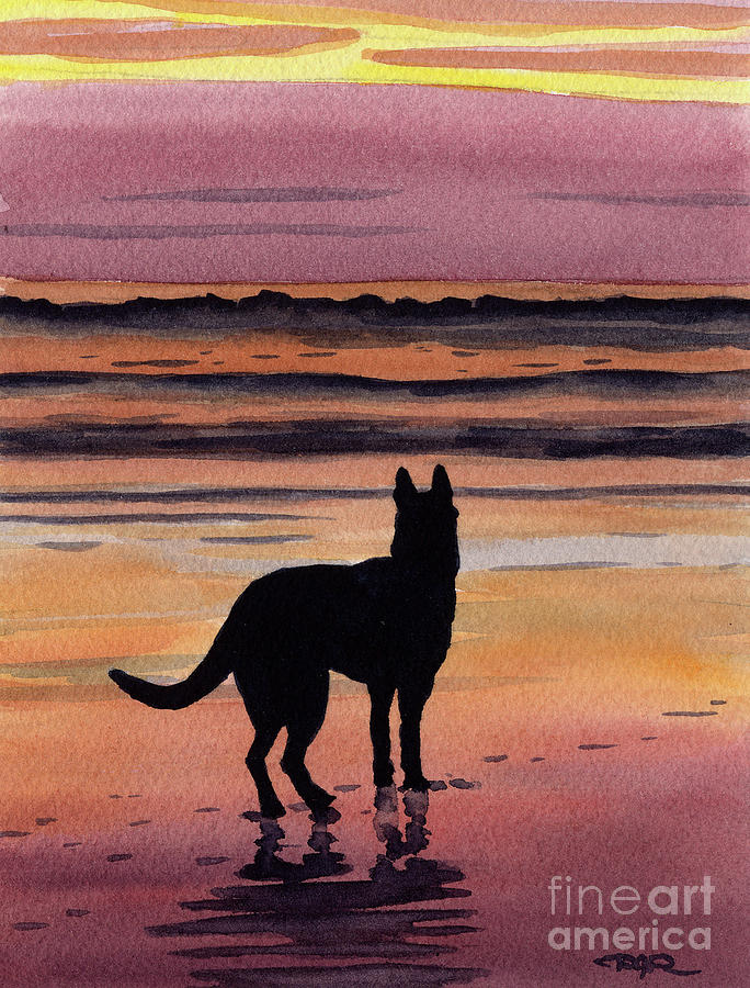 Sunset Painting - German Shepherd at Sunset by David Rogers