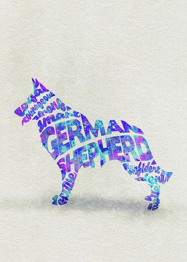 German Shepherd Dog Watercolor Painting / Typographic Art Painting by Inspirowl Design