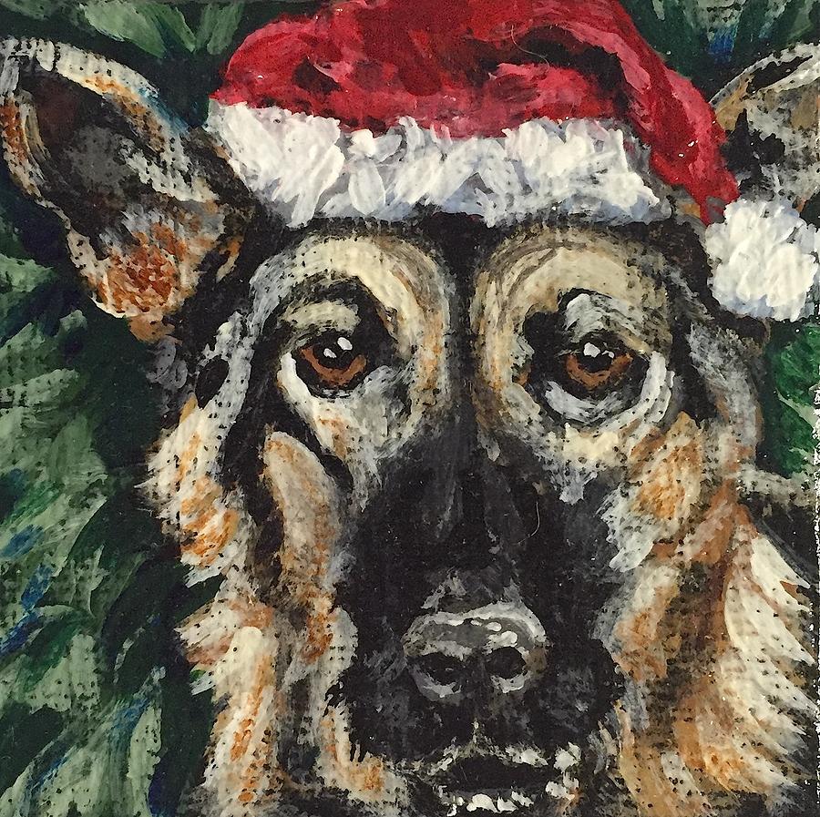 German Shepherd Santa Painting by Melissa Torres