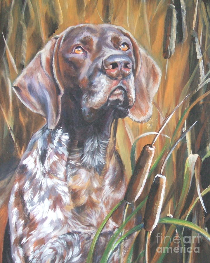 German Shorthaired Pointer in Cattails Painting by Lee Ann Shepard