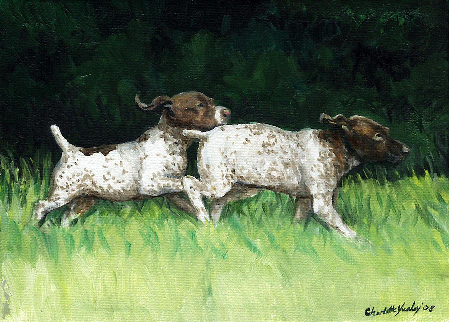 German Shorthaired Pointer Pups Painting by Charlotte Yealey