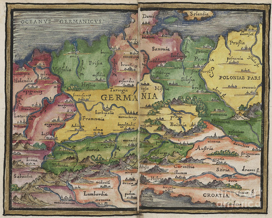 Germania Germany map by Johannes Honter 1542 Photograph by Rick Bures