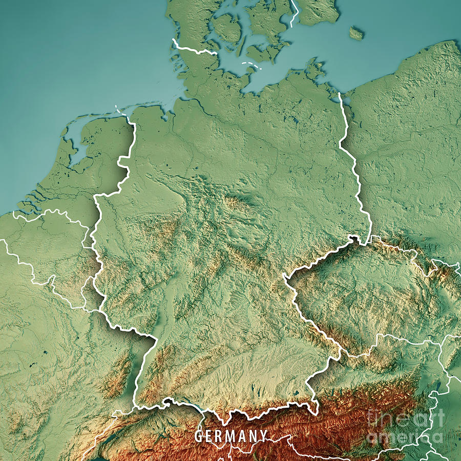 Germany Country 3D Render Topographic Map Border Digital Art by Frank ...