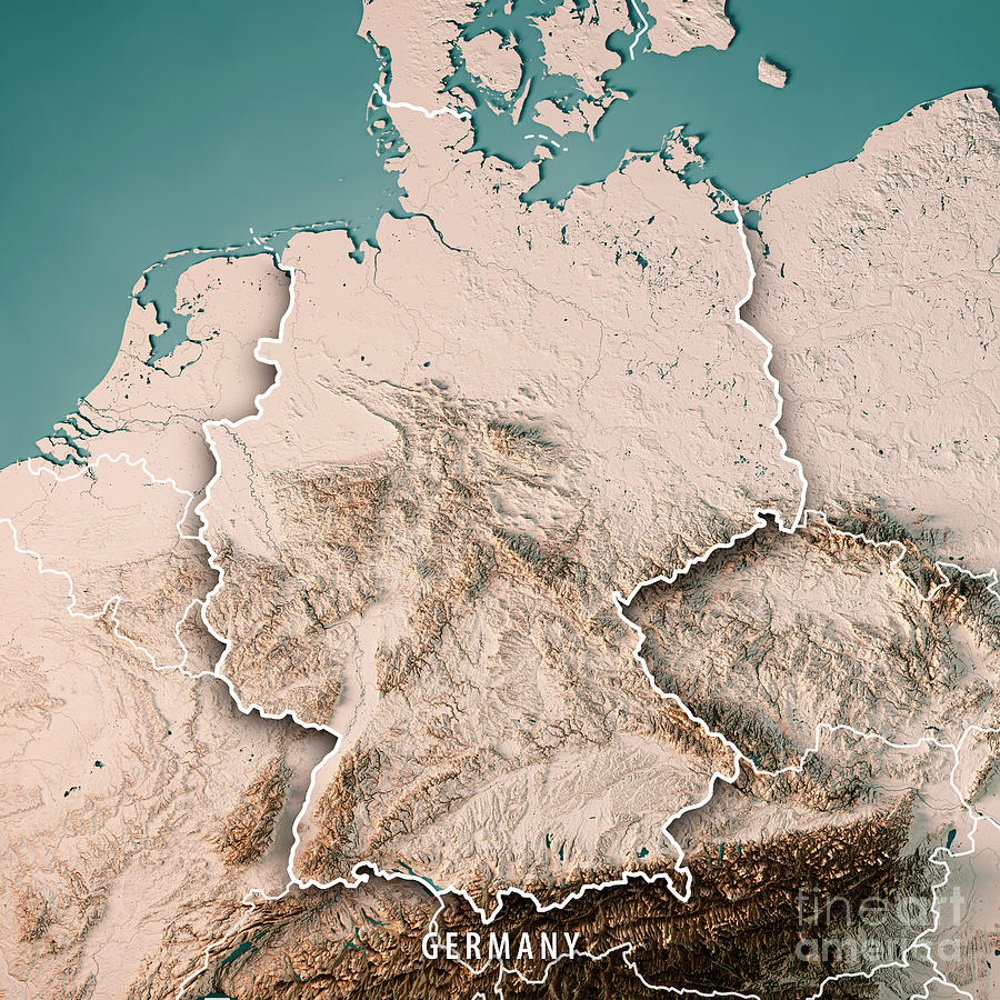 Germany Country 3D Render Topographic Map Neutral Border Digital Art by ...