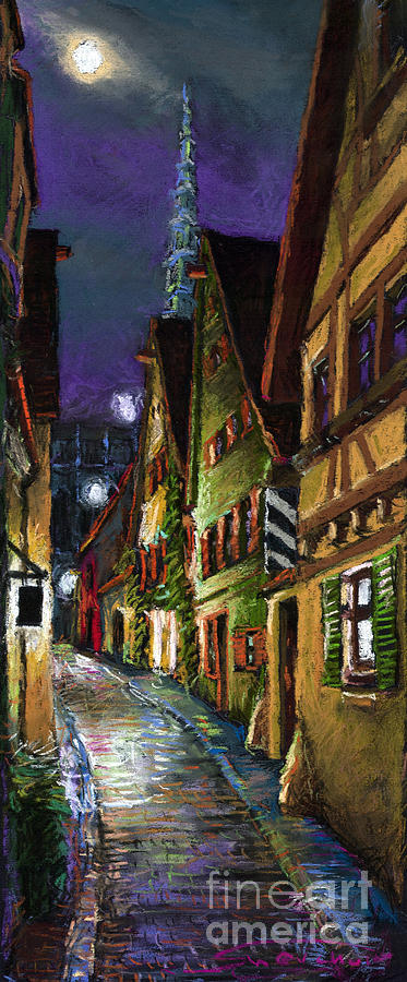 Architecture Painting - Germany Ulm Old Street Night Moon by Yuriy Shevchuk