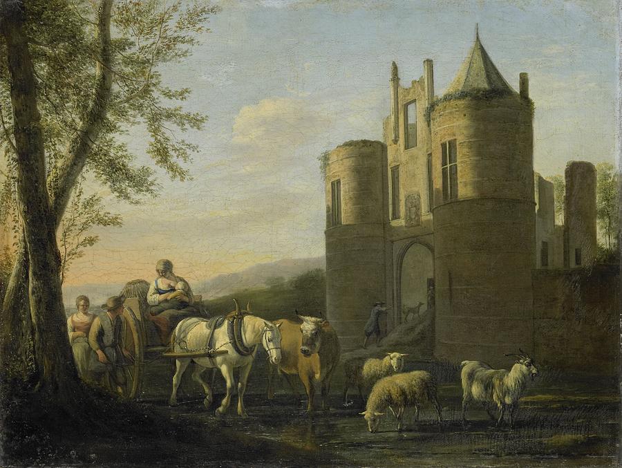 The Main Gate to Egmond Castle, 1670 - 1698 Painting by Vincent Monozlay