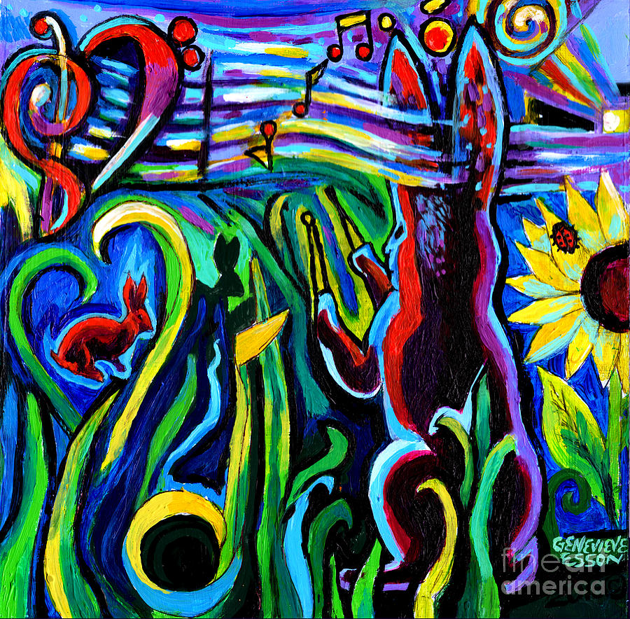 Music Painting - Rabbit Conducting A Mid-Summer Nights Symphony by Genevieve Esson