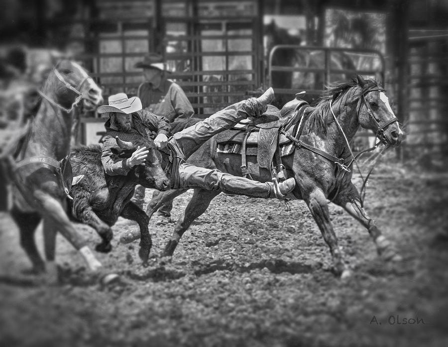 Cowboy Photograph - Get-tin a little Sideways by Allen Olson