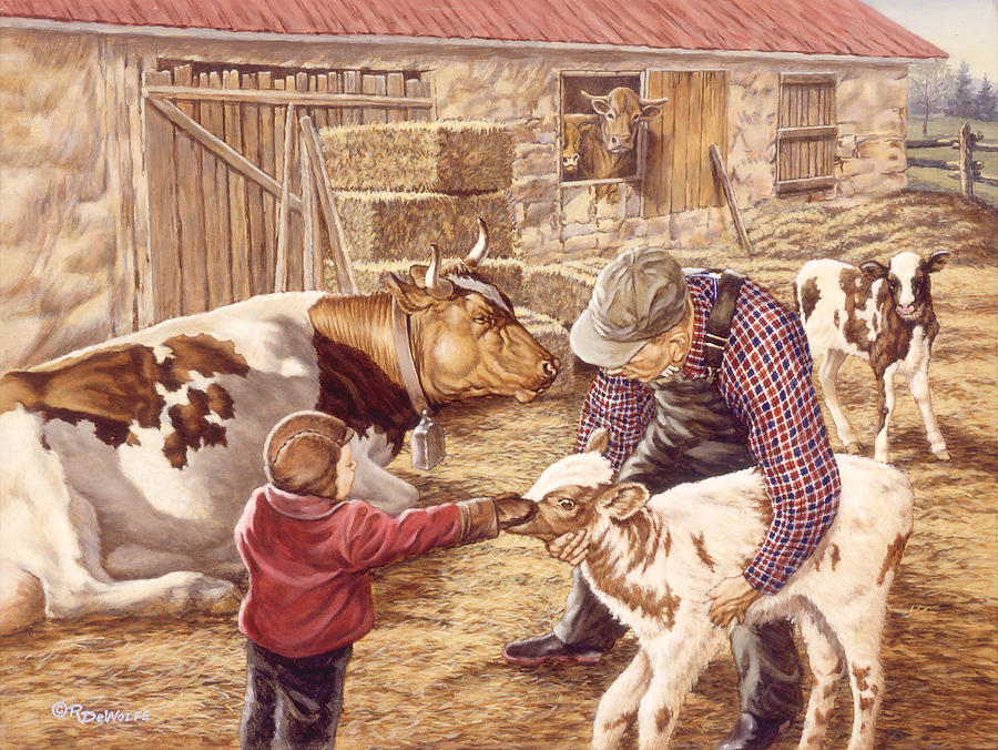 Cow Painting - Getting Acquainted by Richard De Wolfe