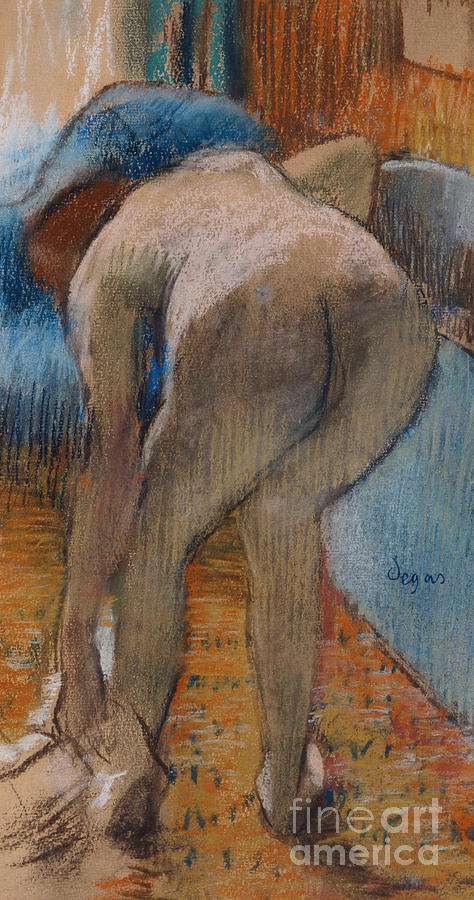 Getting out of the Bath  Woman Drying Herself Pastel by Edgar Degas