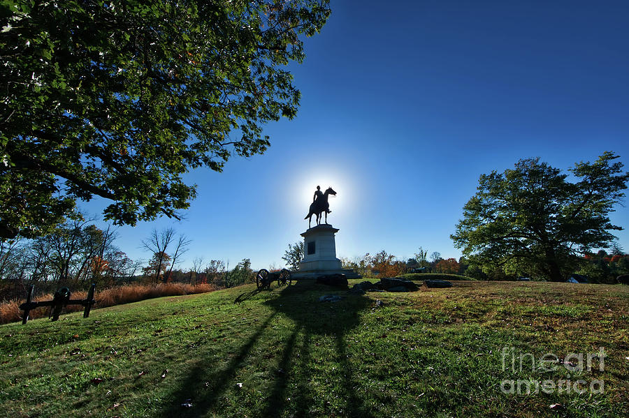 Gettysburg Battlefield Monument at sunset in Autumn Photograph by Patrick Wolf