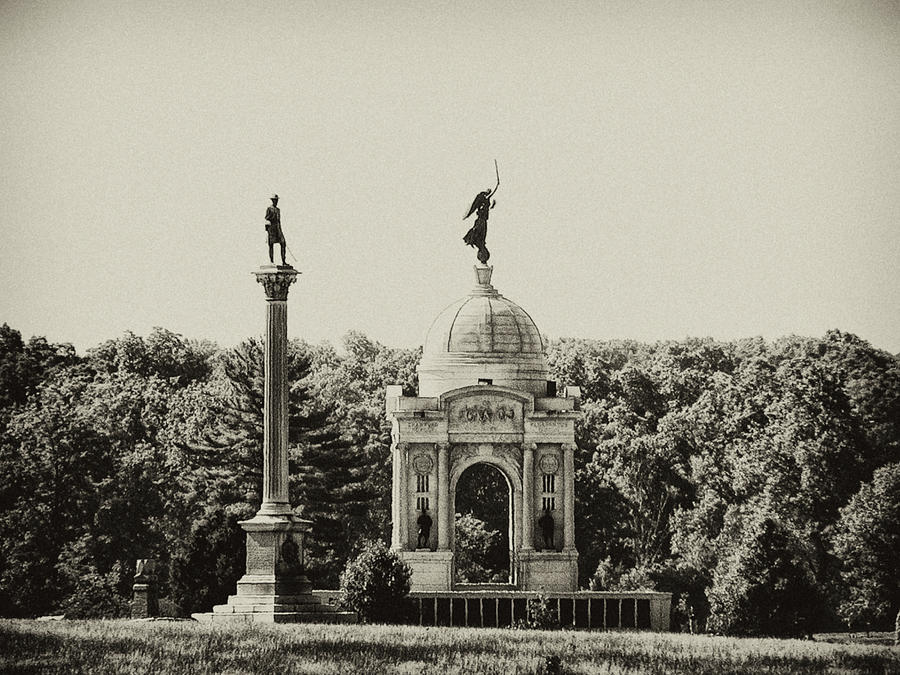 Gettysburg Memorial in Black and White Photograph by Bill Cannon