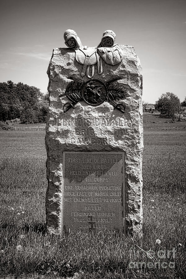 Gettysburg National Park Photograph - Gettysburg National Park 12th Illinois Cavalry Monument by Olivier Le Queinec