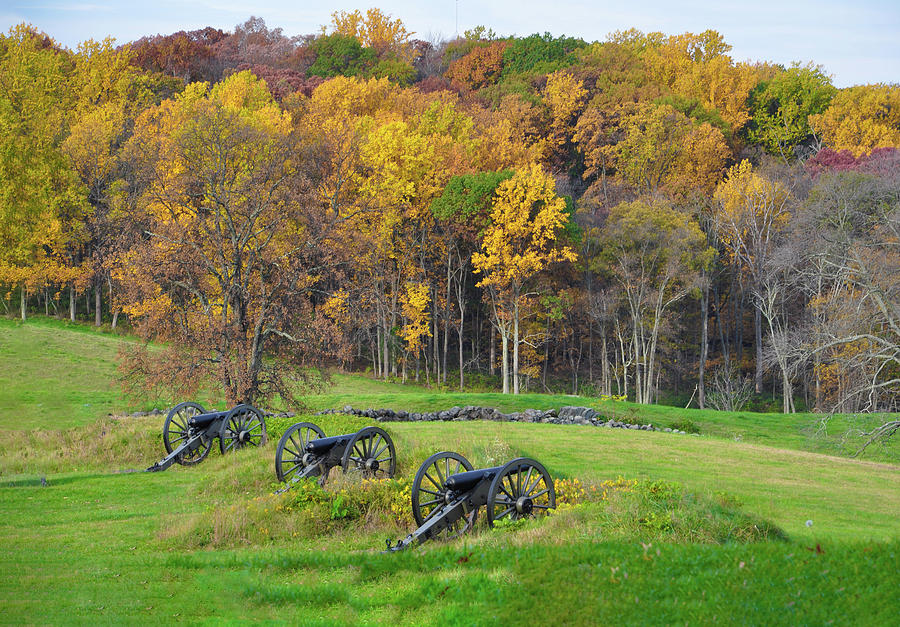 Gettysburg Pennsylvania Cannons in Autumn Photograph by Bill Cannon