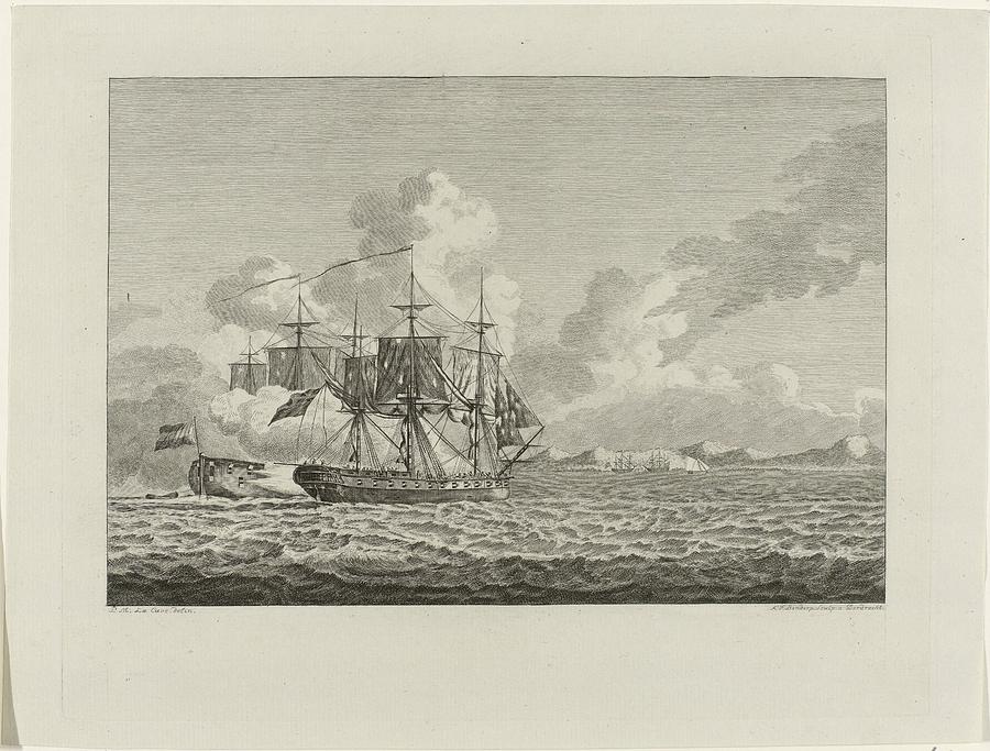 Gevecht tussen Hoekerschip Vrouw Machtelyna en Engels fregat Diamant voor de haven van Curacao 1782 Drawing by Vintage Collectables