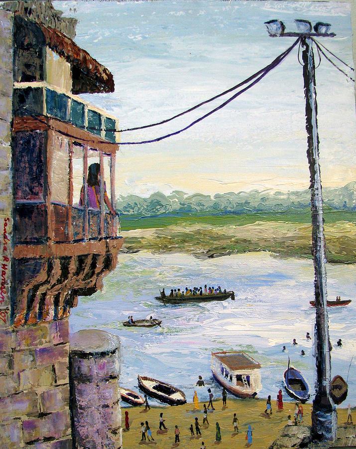 Boat Painting - Ghats from Above by Art Nomad Sandra  Hansen