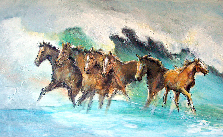 Ghost Horses in Maui Shorebreak Painting by Paul Miller - Pixels