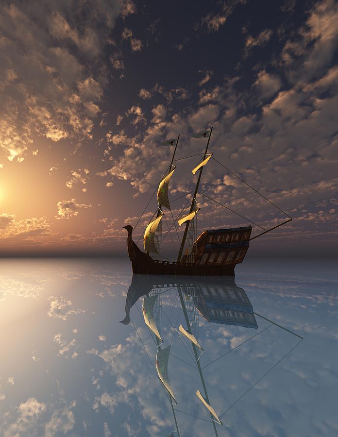 Sunset Digital Art - Ghost Ship by Georgiana Romanovna
