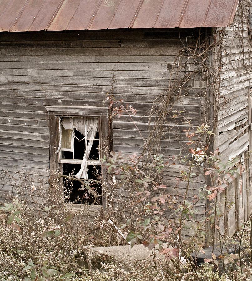 Curtain Photograph - Ghostly Abndoned House by Douglas Barnett