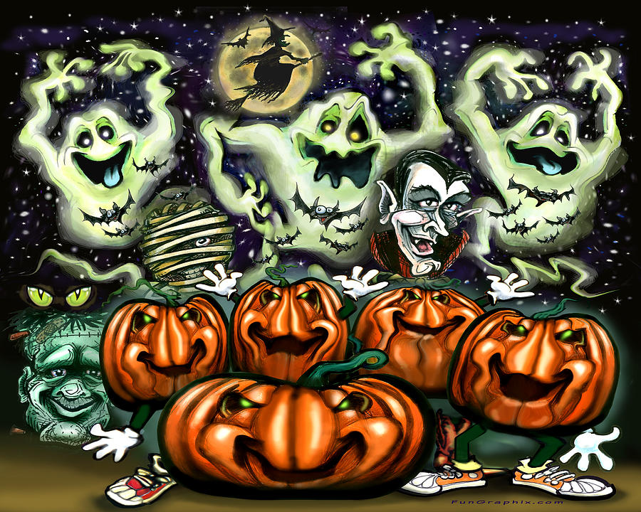 Ghostly Trio Pumpkin Party Digital Art by Kevin Middleton