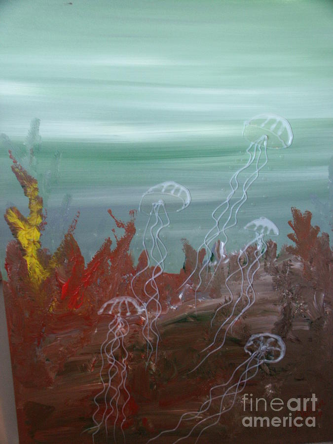 Jellyfish Painting - Ghosts of Green Shallow by G Oktober
