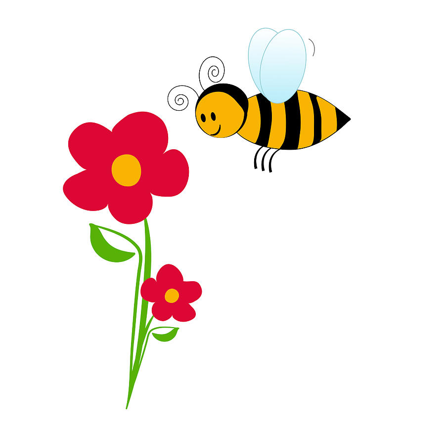 Giant Bumble Bee And Red Flowers Drawing by Serena King