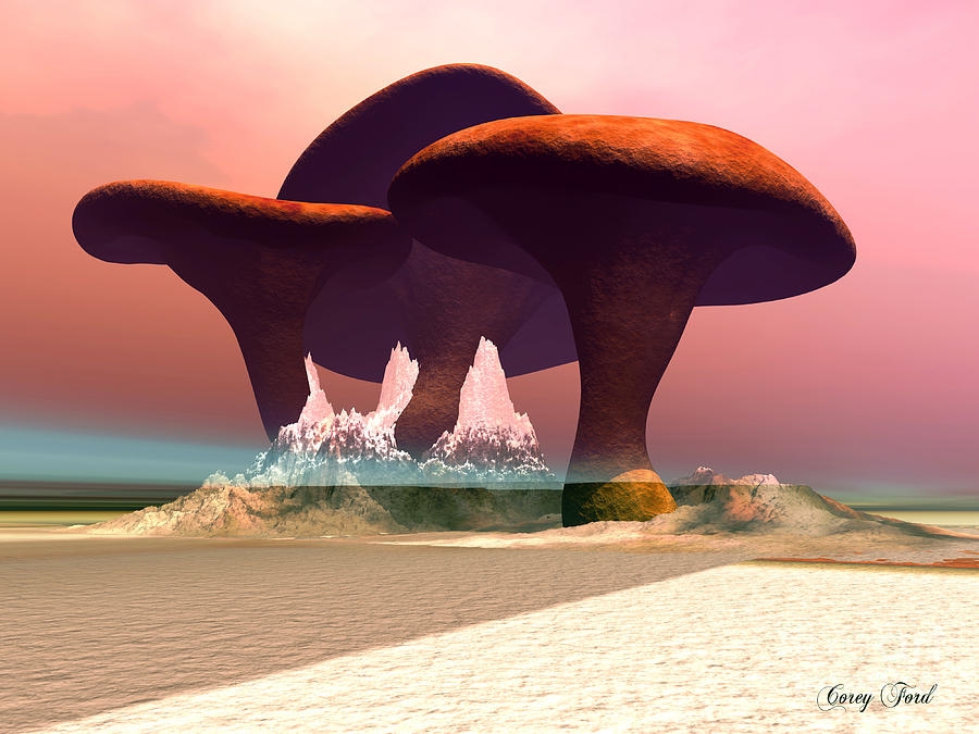 Giant Mushrooms Painting by Corey Ford