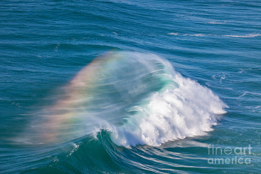 Giant Ocean Wave with Rainbow in Spray Photograph by
