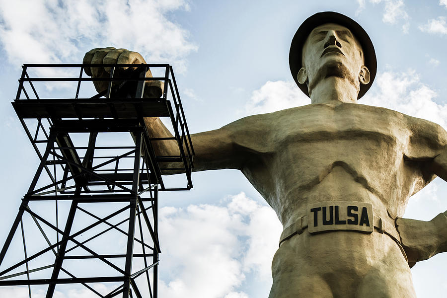 Giant Oil Man - Tulsa Golden Driller Photograph by Gregory Ballos