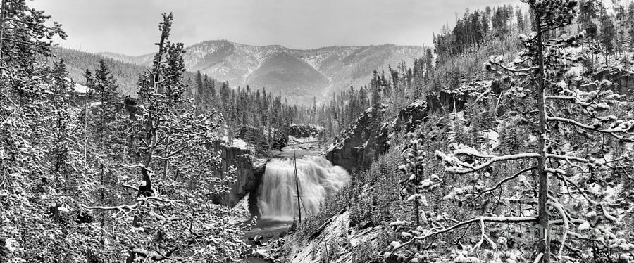 Gibbon Falls Black And White Snowy Panorama Photograph by Adam Jewell