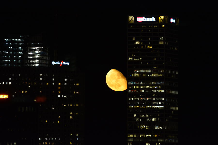 Gibbous Moon In Milwaukee Photograph